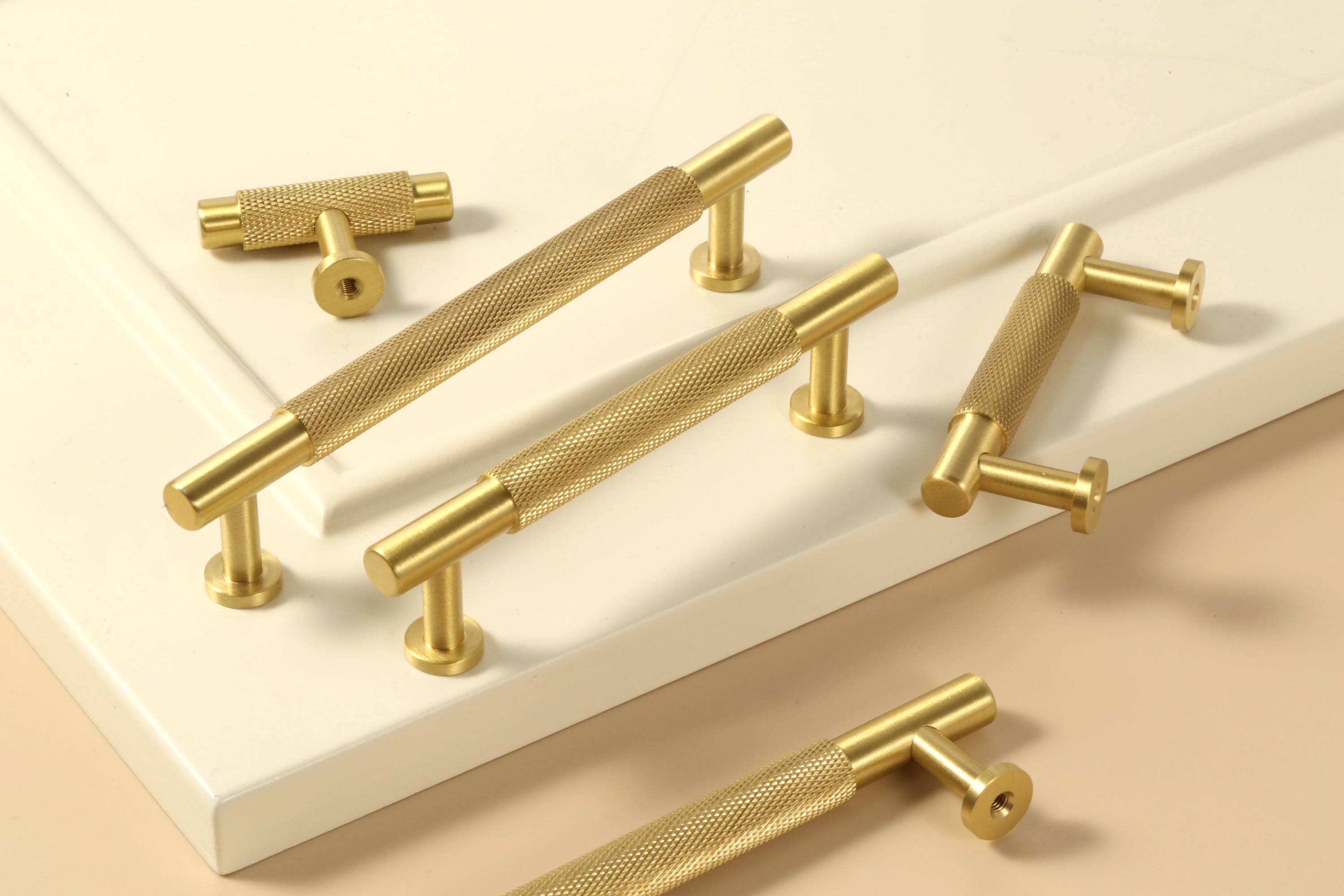 Knurled Antique Brass Cabinet Handles Pulls Satin Brass Drawer Kitchen ...