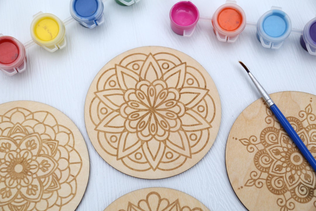 Mandalas Painting Kit, Wooden Coaster Paint Kits for Adults, Diy Kit