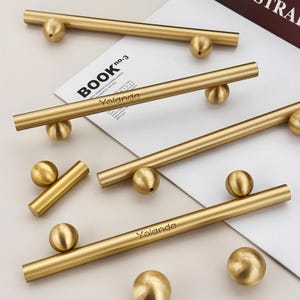 Brushed brass Cabinet Handles Pulls, Vintage bronze brass Drawer Pulls Ball Knobs Handles, laser engraved Wardrobe Door Knob handle pulls