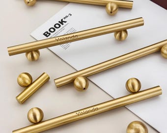 Puxadores de armário de latão escovado, puxadores de gaveta de latão bronze vintage, puxadores de bola, puxadores de maçaneta de porta de guarda-roupa gravados a laser