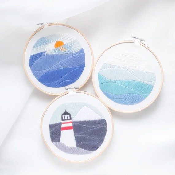 Embroidery Kit sea, embroidery kit scenery, Needle Craft Kit, diy Kit adult kids gift for mom YP041