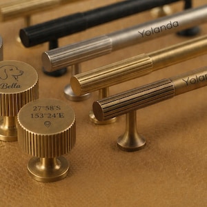 Custom Laser engraved Aged Brass Cabinet Handles Pull,Gold striped Brass Door Handles, Drawer Pulls Knobs Handles Cupboard Wardrobe Knob