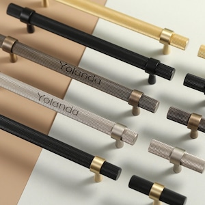 Antique brass textured cabinet pull handles, nickel kitchen cupboard pulls, laser engraved black T bar knobs,door furniture handles hardware