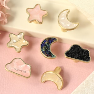 Clouds Star Moon Drawer Knobs handles, Nursery room knobs Cabinet handle knobs laser engraved Wardrobe Pulls Dresser Knobs Handles