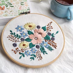 Embroidery Kit Beginner flower diy, embroidery kit modern flower, diy Kit Embroidery gift, diy Kit adult kids gift for mom YP009-