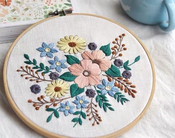 Embroidery Kit Beginner flower diy, embroidery kit modern flower, diy Kit Embroidery gift, diy Kit adult kids gift for mom YP009-