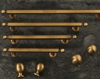 Maniglie per cassetti e cassettiere in ottone antico minimalista, pomelli a sfera, pomelli per mobili, maniglie in ottone anticato incise al laser, maniglie per guardaroba