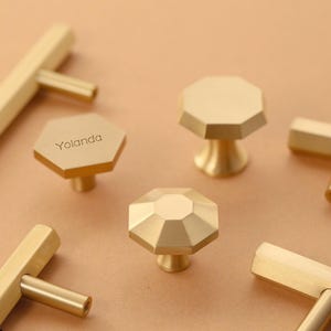 Solid Brass Drawer Knobs Pulls Gold Dresser Knobs Hexagon Brass Cabinet pulls handle Kitchen Handles DIY laser engraved Wardrobe handle pull