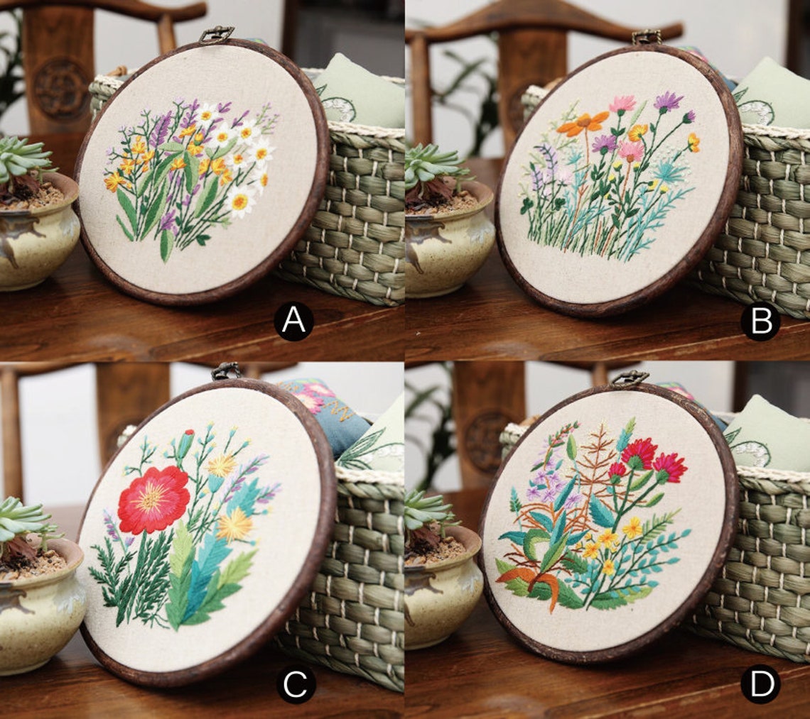 Embroidery Kit Beginner Flower Diy Embroidery Kit Modern Etsy