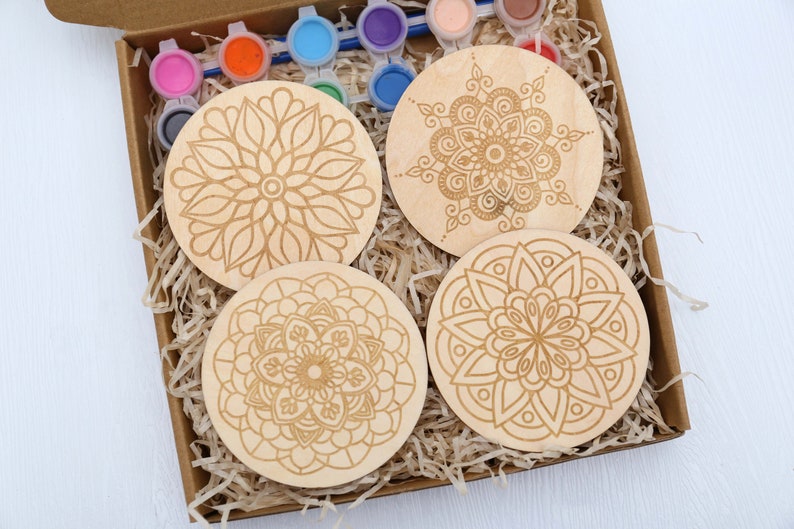 Mandalas Painting Kit Wooden Coaster Paint Kits for Adults Etsy