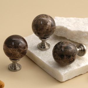 Dark emperador Sliver base Drawer Cabinet knobs handles pulls Natural Marble Cupboard Dresser knobs pulls Closet Kitchen knobs handle pulls