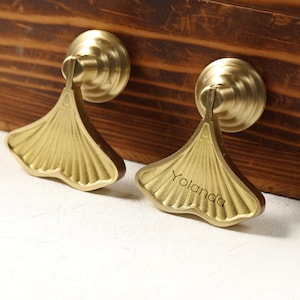 Brass ginkgo leaf Knobs, Elegant Drawer handle pull Wardrobe handle Pulls, laser engraved Cabinet Pulls Knobs Dresser Knobs Handles