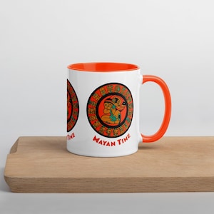 Mayan Calendar Coffee Cup, 11 Oz Mug, Color Inside Cup, Unique Mug, Ceramic Coffee Cup, Mexican / Guatemalan Dad Gift