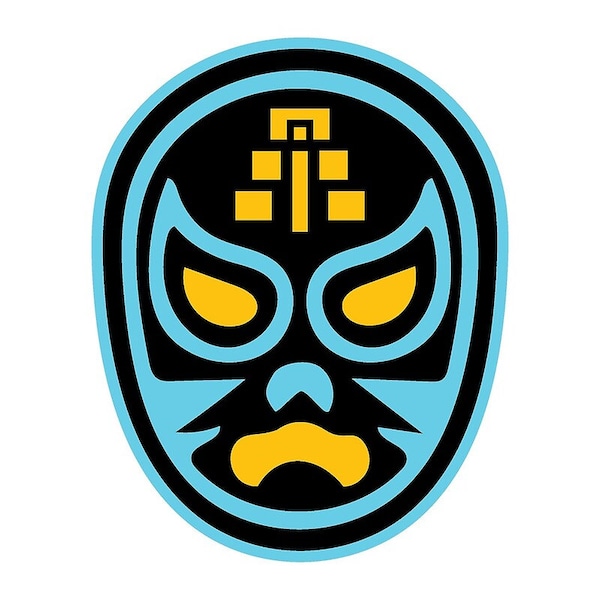 Lucha Libre Mask Sticker, Mexican Wrestling, Mayan Temple, Blue Demond, laptop, phone, hydro flask die cut vinyl sticker