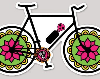 Bicycle, Día de Muertos, Day of The Dead Bike sticker, Mexican art, vinyl die cut laptop water bottle decal