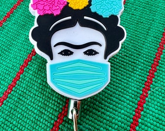 Nurse Badge Reel of Frida, ID Holder, metal reel, alligator's teeth clip & retractable wire, Ideal gift for nurses and medical professionals