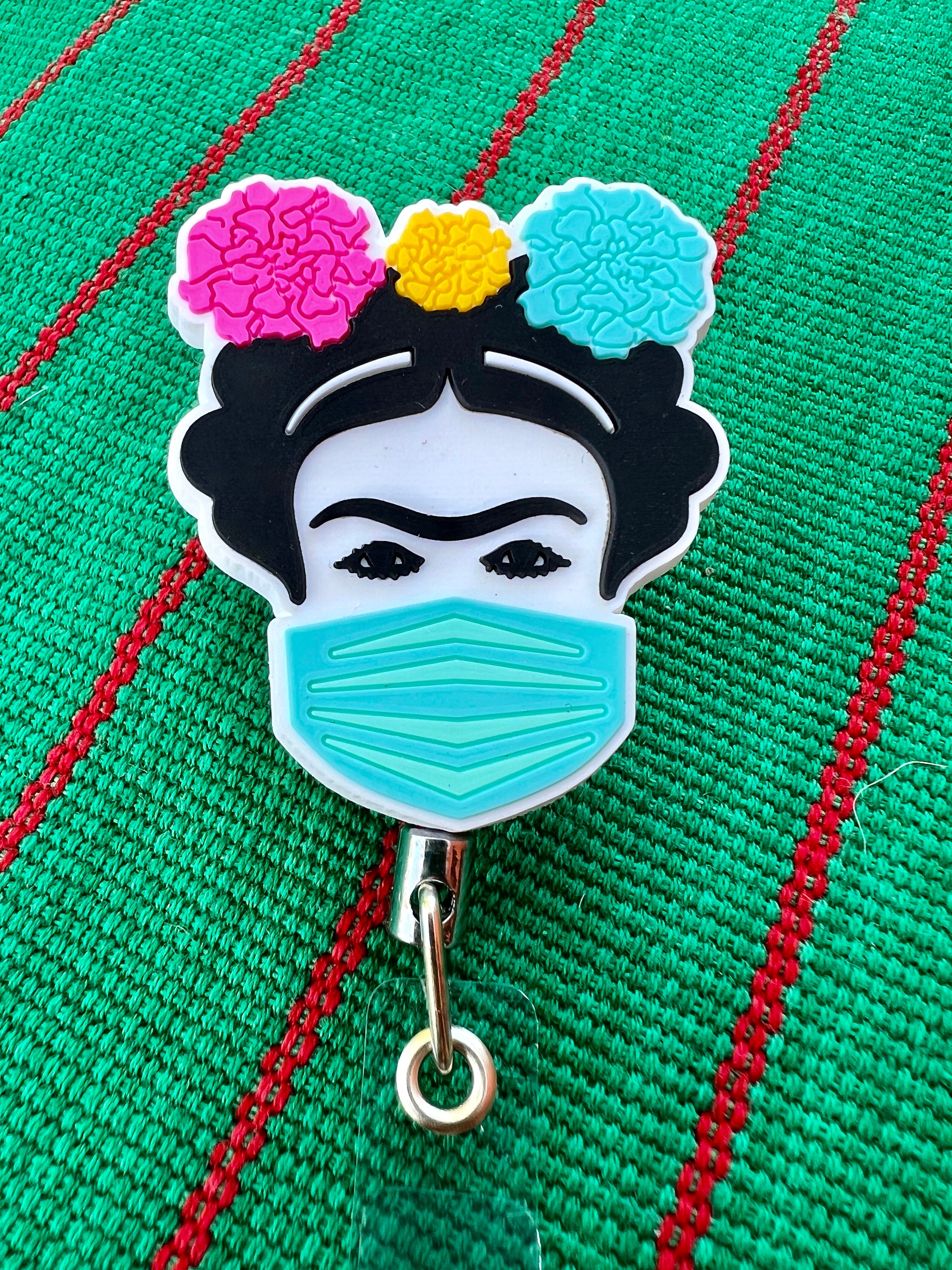 Badge ID Holder, Nurse Gift, Retractable Metal Reel With Frida Kahlo Design  -  Canada