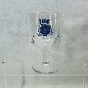 Vintage Miller Lite Beer Clear Glass Pedestal Footed Stemmed Thumbprint Goblet