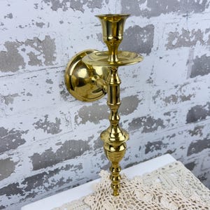 Enameled Brass Candle Holder Wall Sconce Single MCM Regency Wall Decor 12.5”