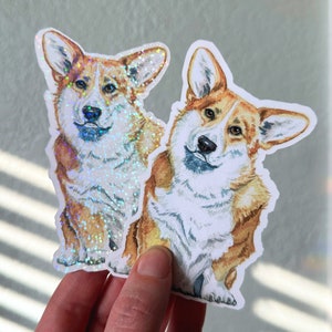 Watercolor Pembroke Welsh Corgi Dog Sticker, Cute Dog Lover Holographic Stickers, Pet Owner Water Bottle or Journal Stickers