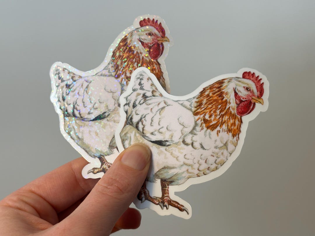 Chicken Skin Sticker Layout Watercolor Chicken Sticker, Cute Poultry Lover Holographic Stickers ...