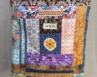 Funky Patchwork Crossbody Bag: 'Let It Be' Beaded Embellishments