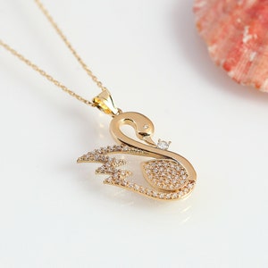 Swan Necklace, 14k Gold Swan Necklace, Valentines Day Gift, Wedding Gift, Anniversary Gift, Birthday Gift