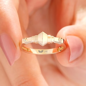 14K Gold Geometric Bead Ring, Modern Minimalist Solid Gold Band for Women, Faceted Yellow Gold Stackable Ring
