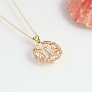 Libra Necklace, 14k Gold Libra Necklace, Zodiac Necklaces, 14K Gold Zodiac Necklace, Wedding Gift, Anniversary Gift, Birthday Gift