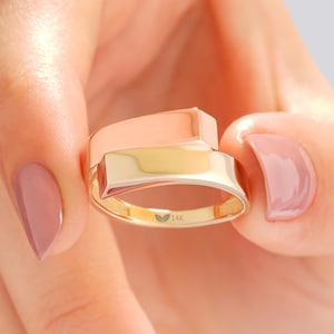 14K Two-Tone Gold Wrap Ring, Modern Minimalist Gold Statement Ring, Yellow and Rose Gold Stackable Ring, Real Solid Gold Geometric Ring