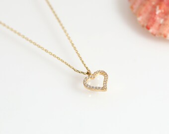 Heart Necklace, 14k Gold Tiny Heart Necklace, Valentines Day Gift, Wedding Gift, Anniversary Gift, Birthday Gift