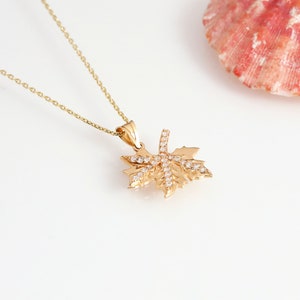 Leaf Necklace, 14k Gold Leaf Nature Necklace, Valentine Day Gift, Wedding Gift, Anniversary Gift, Birthday Gift