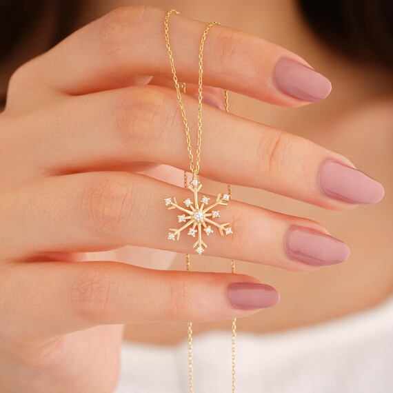 14k Yellow Gold Snowflake Charm Pendant Necklace - Winter Themed Fine Jewelry Gift For Women