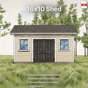 DIY 16x10 Storage Shed Plans PDF | Backyard Workshop, Full Framing, Lumber + Fastener Schedule, Gable Roof, Cut List, Garden Shed, No Permit