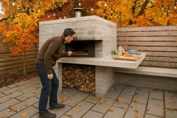 Easy DIY Modern Pizza Oven Plans Metric Imperial Shopping List Concrete Pavers Wood-Burning Perfect for Outdoor Cooking Architectural Design