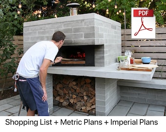 Einfache DIY-Pläne für moderne Pizzaöfen, metrische imperiale Einkaufsliste, Betonpflastersteine, Holzbefeuerung, perfekt zum Kochen im Freien, architektonisches Design