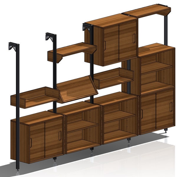 Modulares DIY-Regal: Schrank mit 3 Regalen, PDF-Pläne auf 35 Seiten, einfach zu bauen mit Sperrholz und Befestigungselementen. Passen Sie Ihr Layout an! Baumarkt + Amazon