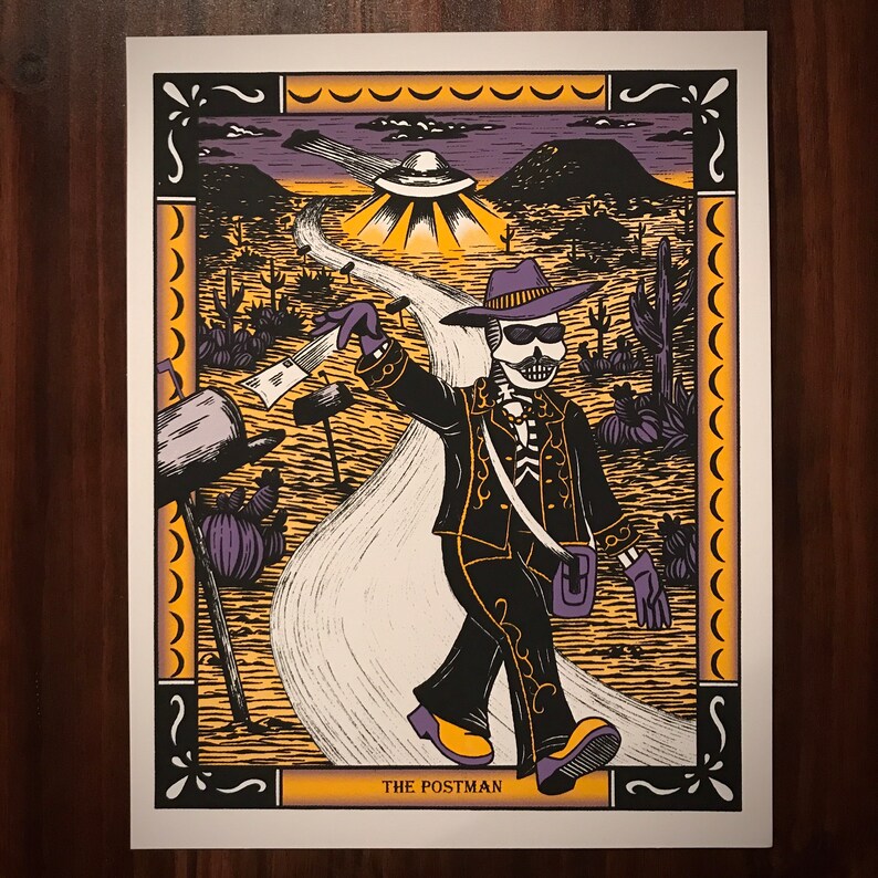 SPAFFORD PRINT  The Postman  space funk concert music poster Arizona desert spaffnerds screen print limited edition day of the dead