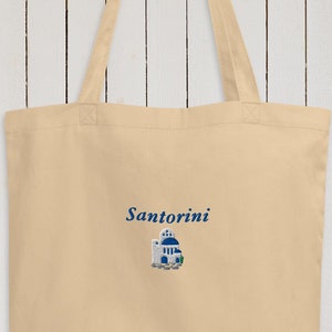 Santorini embroidered Tote Bag,Greece Travel Gift,beach tote,santorini,Travel Gift,Greece,greece bag,embroidered Greece,island girl,tote bag