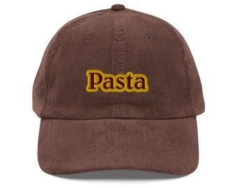 Italy Pasta Embroidered Corduroy Cap Hat, Italian Italy Travel Hat, Europe Souvenir Hat, Corduroy  Cap, Foodie Gift, pasta lover gift, italy