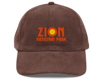 Zion National Park Embroidered Corduroy Hat – Utah Outdoor Cap, Nature & Hiking Gift, Camper Hat, National Park Souvenir