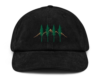 Trees & Mountains - Corduroy embroidered hat, national park hat, hiker gift, mountaineer hat, national park hat gift, camper hat, camper