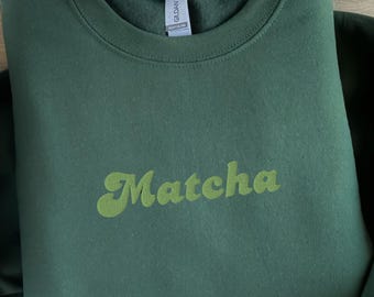 Bluza z haftem Matcha: Retro Minimalistyczny Okrągły Dekolt Miłośnika Matcha, koszulka dla wielbiciela Matcha, prezent dla wielbiciela Matcha, klub Matcha, wielbiciel Matcha