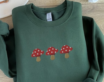 Moletom Bordado com Cogumelos – Moletom Bordado para Viagens – Moletom Estilo Cottagecore, Presente para Amantes da Natureza