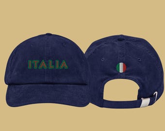 Italia Embroidered Corduroy Hat: Italian Flag Travel Cap, Itay hat, Italy vacation gift, Italy travel Europe lover gift, Italy study abroad