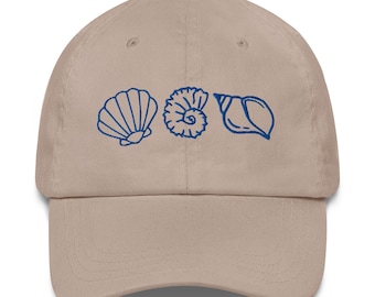 Coastal Seashell Embroidered Hat – Beach Vacation Cap, Ocean Lover Gift, Island vacation gifts, Beach Wedding Favor