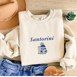 Santorini Embroidered Sweatshirt,Greece Travel Gift,Summer Sweatshirt,santorini, Travel Gift,Greece,greece shirt,Embroidered Greece,island