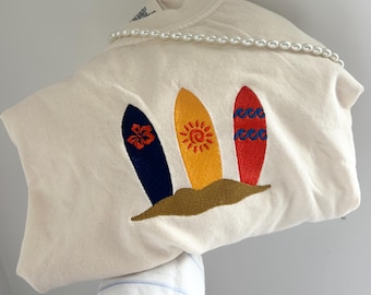 Surfboard Embroidered Comfort Colors Tee • Coastal Surf T-Shirt • Beachy Surfer Gift