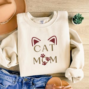Embroidered Cat Mom Sweatshirt: Cozy Cat Lover Apparel