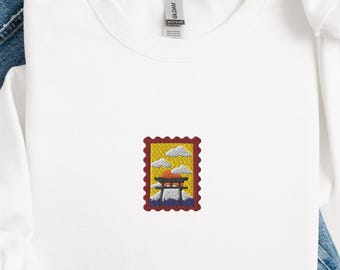 Bluza z haftem góry Fuji | Bluza z okrągłym dekoltem z motywem podróży do Japonii | Prezent z Japonii